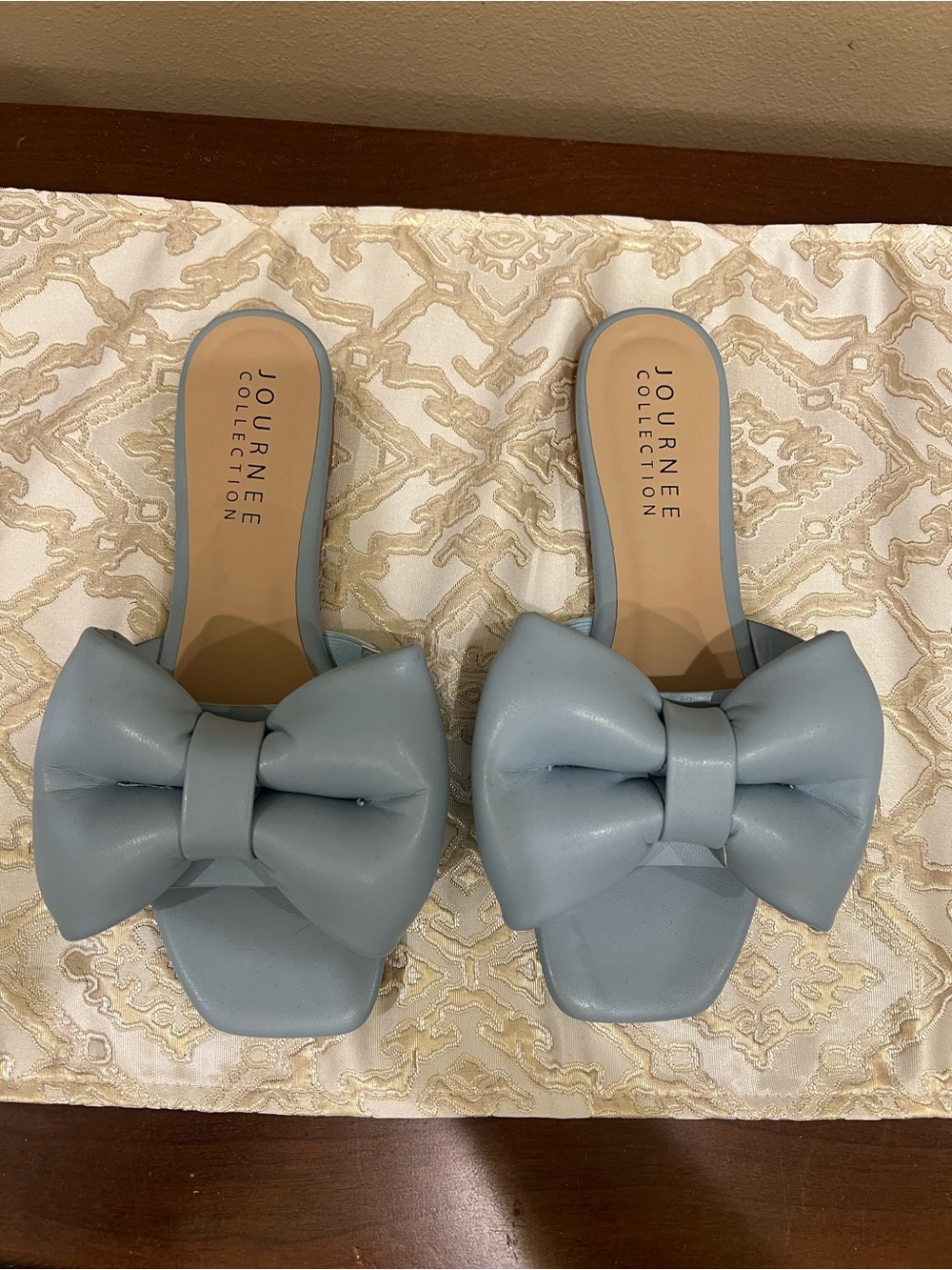 Journee Collection Light Blue Bow Slide Mules
